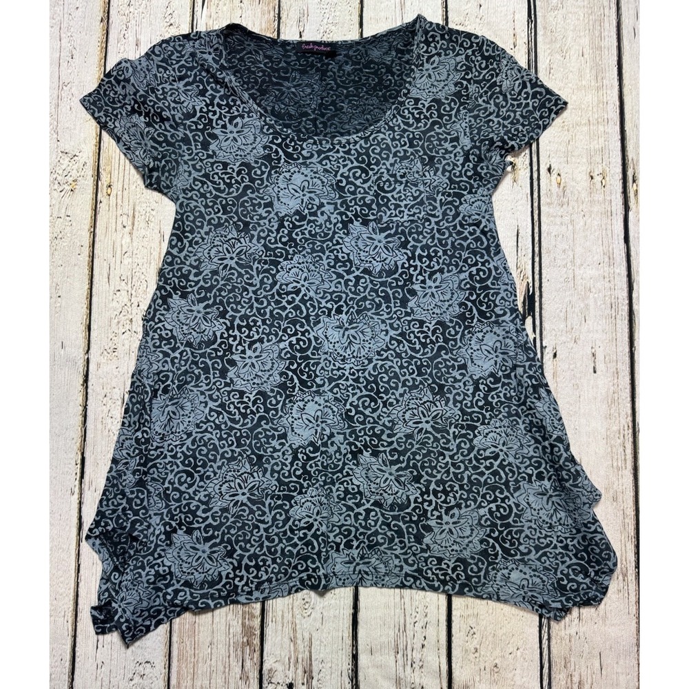 Fresh Produce Asymmetrical Tunic Top Women's S Blue Floral Short Sleeve
